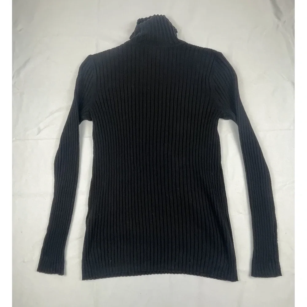 CHICOS BLACK RIBBED TURTLENECK SWEATER WOMENS SIZE 0 US SMALL COOLMAX KNIT